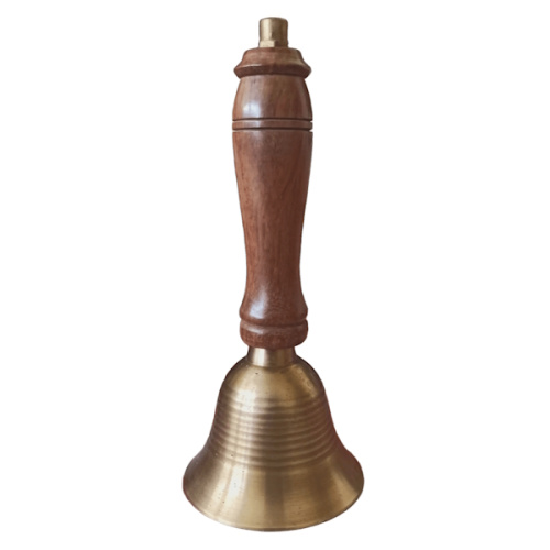 Колокольчик латунный с деревянной ручкой (антик), 14 х 6  k08